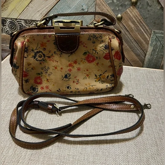 Patricia Nash Floral Tan and Brown Leather Crossbody - Picture 2 of 5